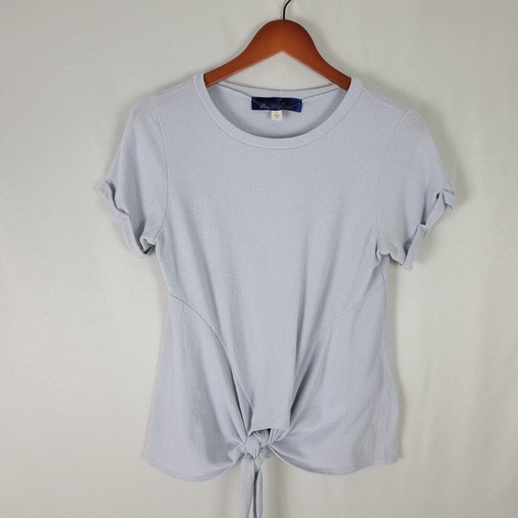 Blue Rain Womens Shirt Small Top Blue‎ Short Rolled Sleeve Round Neck Front Tie - Picture 1 of 12